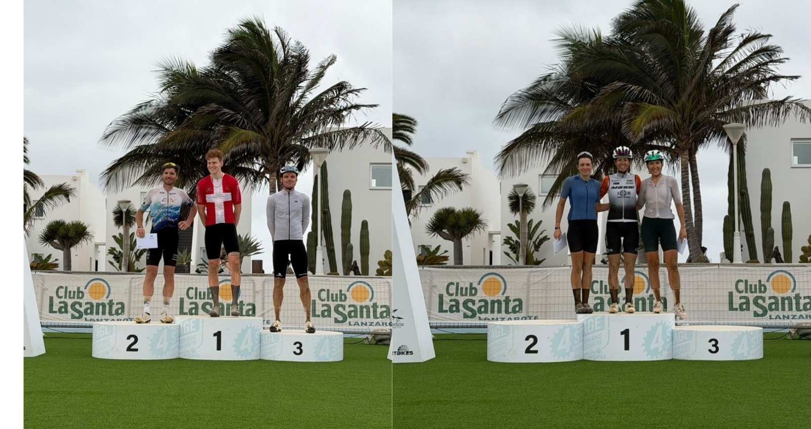 Podios masculino y femenino de la 4 Stage MTB Race Lanzarote 2026 en Club La Santa