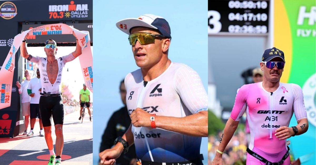 Montaje con Lionel Sanders, Kristian Blummenfelt y Gustav Iden durante distintas competiciones de triatlón